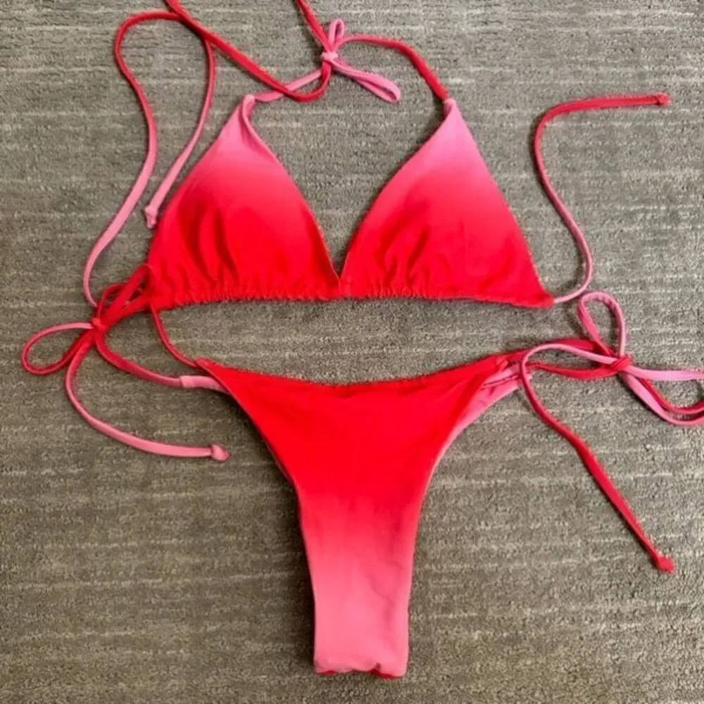 Womens Ombre Hot Light Pink Triangle Bikini High Waisted Medium NWOT
